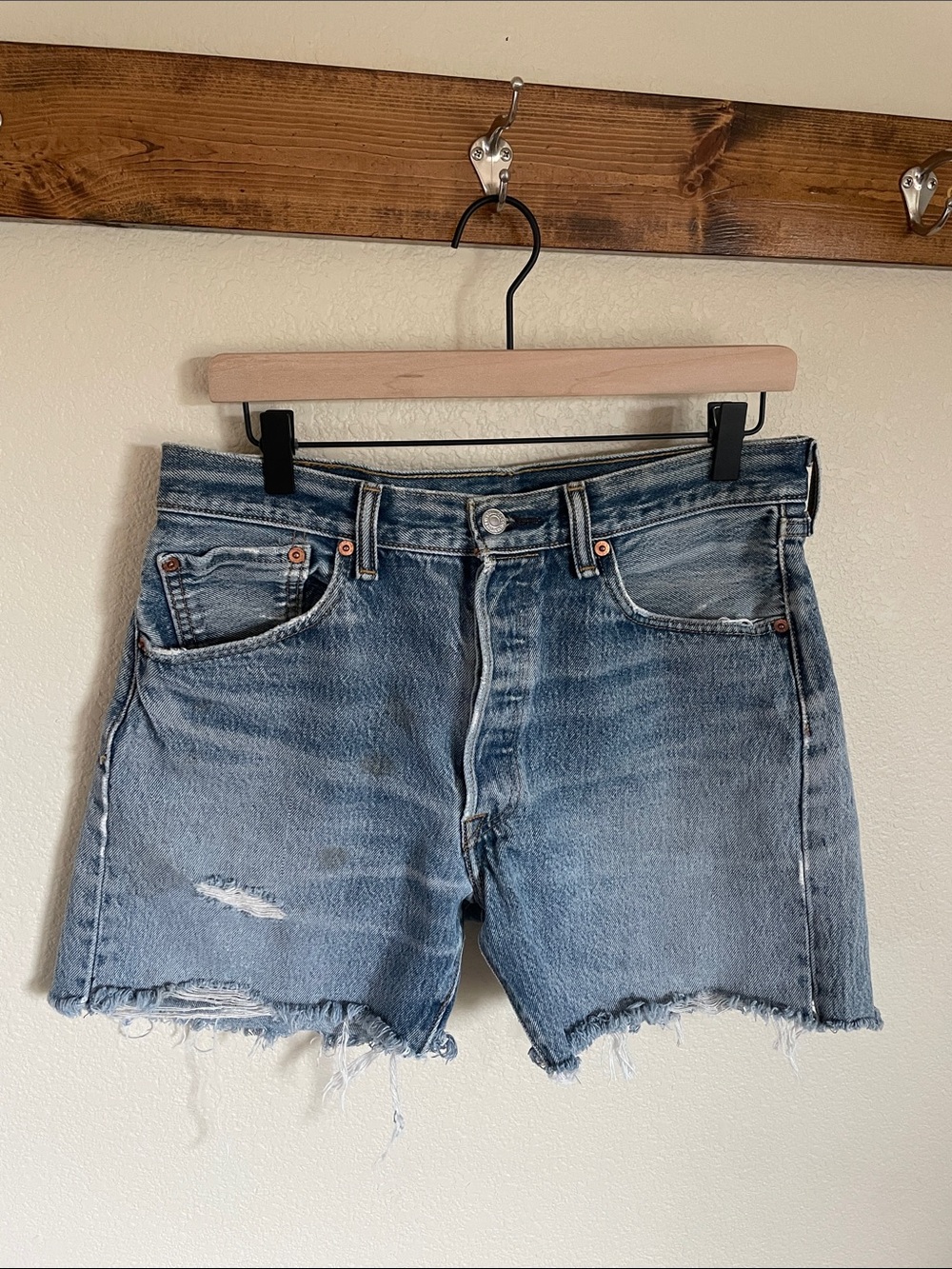Levi's 501 XX Light Blue Distressed Cutoff Denim Shorts 34 Button Fly Western